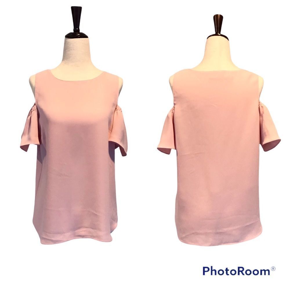 AMANDA UPRICHARD Cold Shoulder Blouse Top Short Flutter‎ Sleeve Light Pink XS - Picture 2 of 13